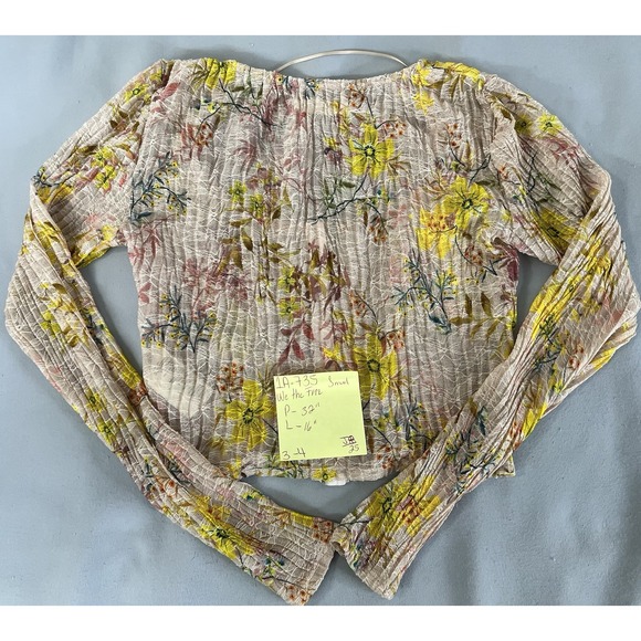 Free People We The Free Angelina Top Long Sleeve Sheer Lace Floral Cropped Top S - Picture 13 of 13